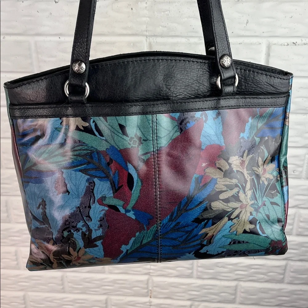 PATRICIA NASH POPPY TOTE BLACK LEATHER LEAF PATTERN TASSEL 3 COMPARTMENTS - Picture 4 of 17